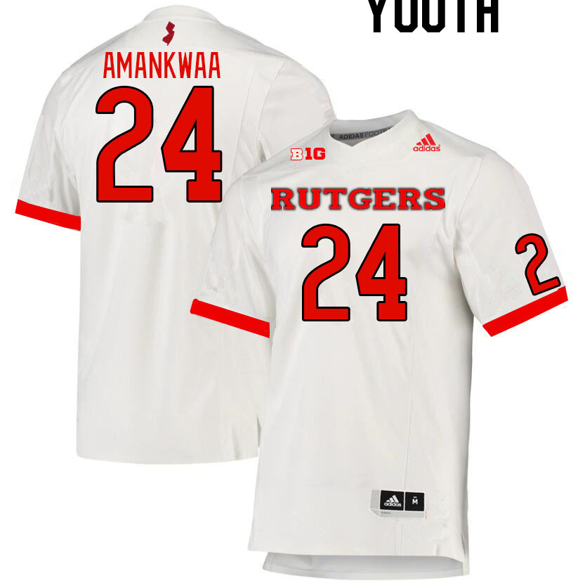 Youth #24 Thomas Amankwaa Rutgers Scarlet Knights College Football Jerseys Stitched Sale-White - Click Image to Close